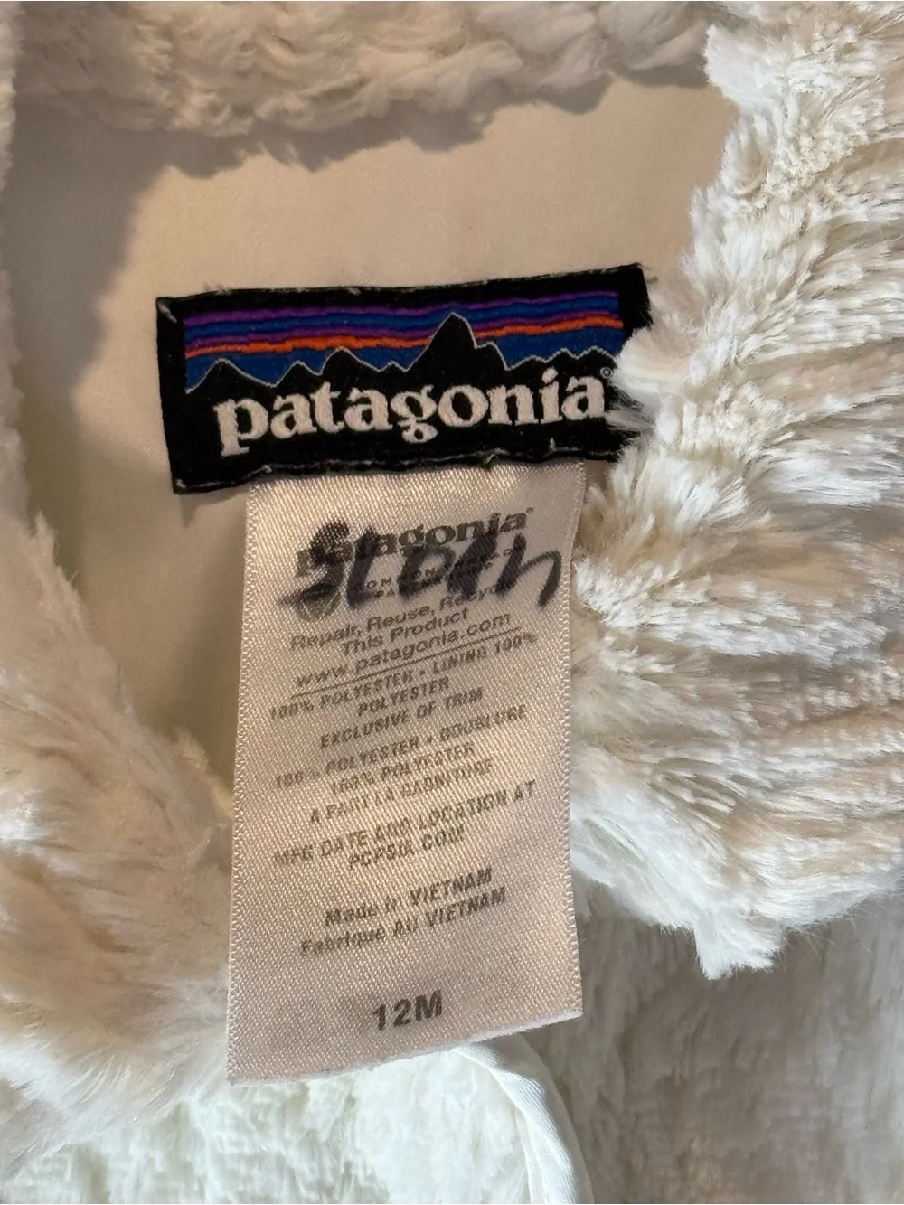 Patagonia Kids White Faux-Fur Jacket 12M